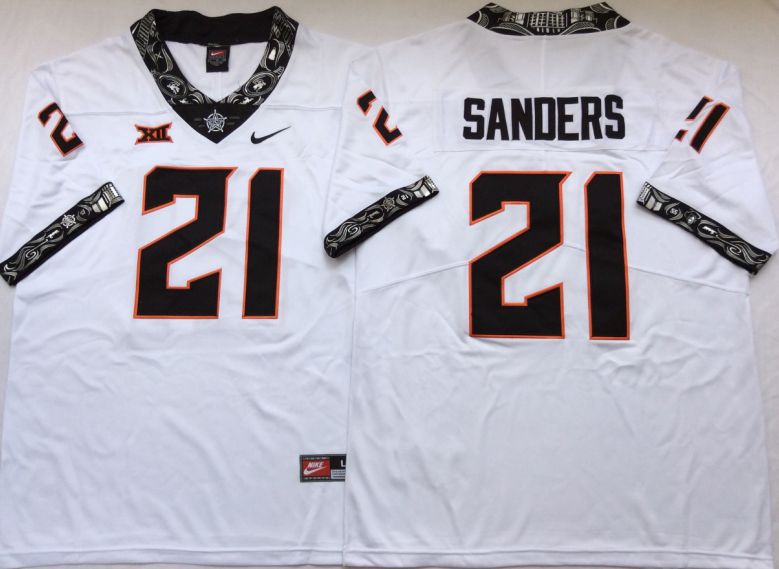 NCAA Men Oklahoma State Cowboys White #21 SANDERS